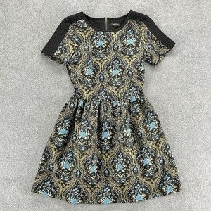 River Island Women's Skater Dress Size 6 Tapestry Brocade‎ A-Line Black blue